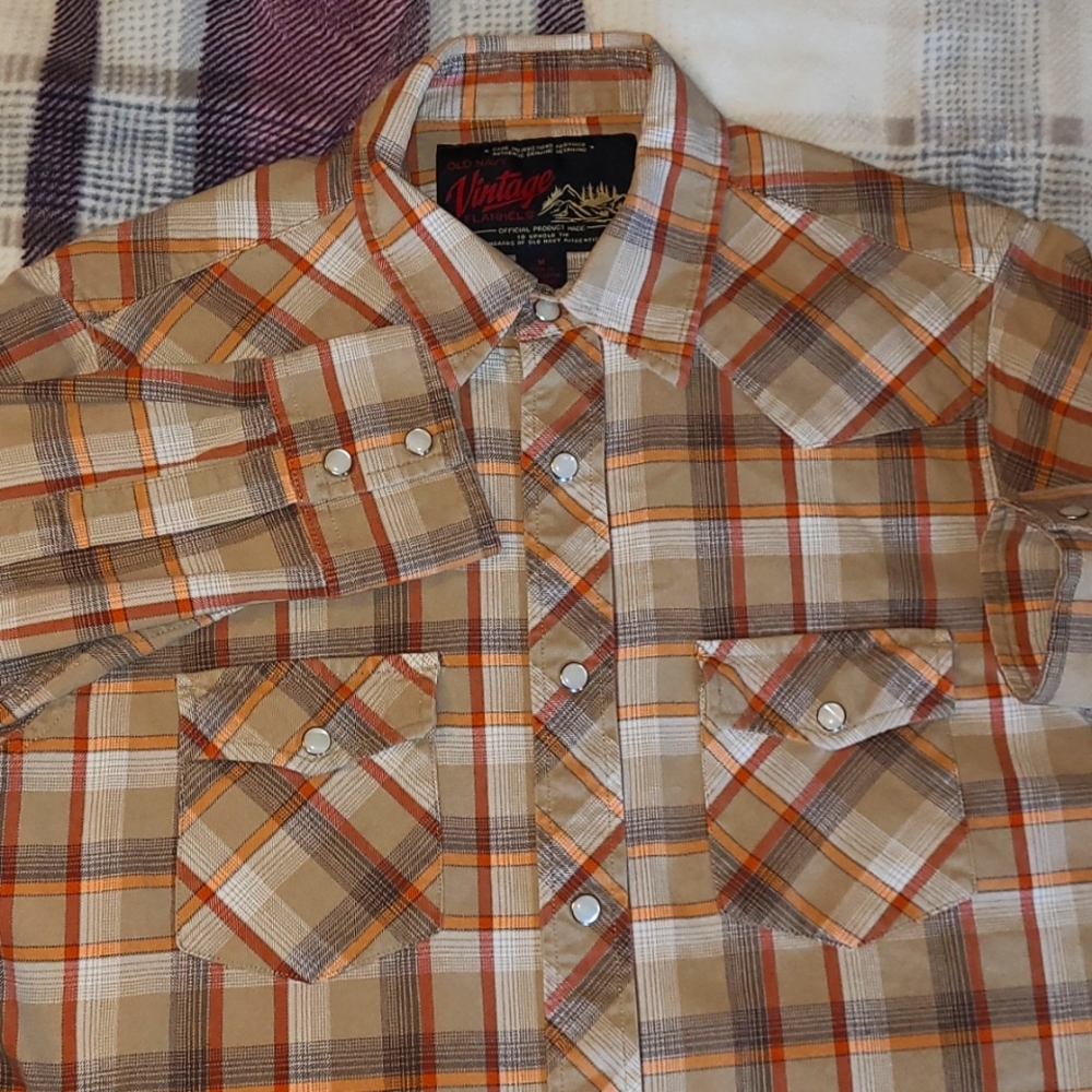 Old Navy vintage plaid pearlsnap western shirt mens size M